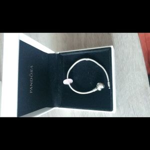 Pandora bracelet and pink glass charm